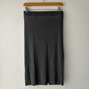 NSF Revolve Gray Ribbed Knit Skirt Medium Made in USA Cotton Stretch Casual Lux